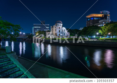 Night view of the Atomic Bomb Dome in Hiroshima Night view of the Atomic Bomb Dome in Hiroshima 105503357