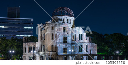 Night view of the Atomic Bomb Dome in Hiroshima Night view of the Atomic Bomb Dome in Hiroshima 105503358