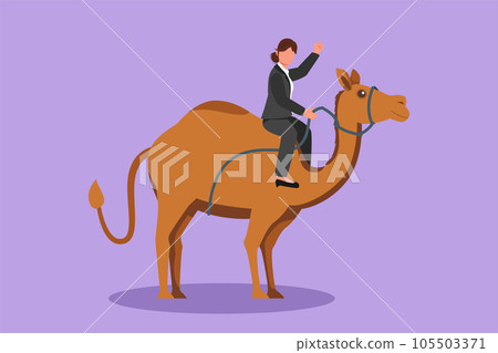 Character flat drawing Arabian businesswoman riding camel. Investment, bullish stock market trading, rising bonds trend metaphor. Successful business woman trader. Cartoon design vector illustration Character flat drawing Arabian businesswoman riding camel. Investment, bullish stock market trading, rising bonds trend metaphor. Successful business woman trader. Cartoon design vector illustration 105503371