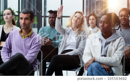 conducts business training with a group of young people. 105503682