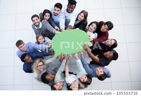 businessmen holding blank speech bubble above their heads 105503716