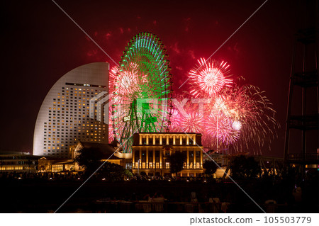 Yokohama Cityscape 2023 in Japan "Minato Mirai Smart Festival 2023". 20,000 shots that color the night sky of Yokohama 105503779