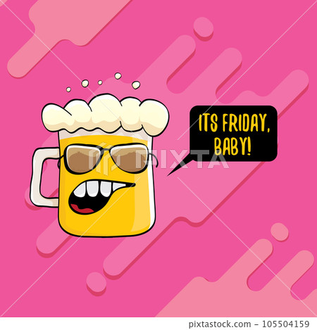 Its friday baby vector concept illustration with funky beer character isolated on pink background. happy friday vector background. TGIF sticker, print poster and label 105504159