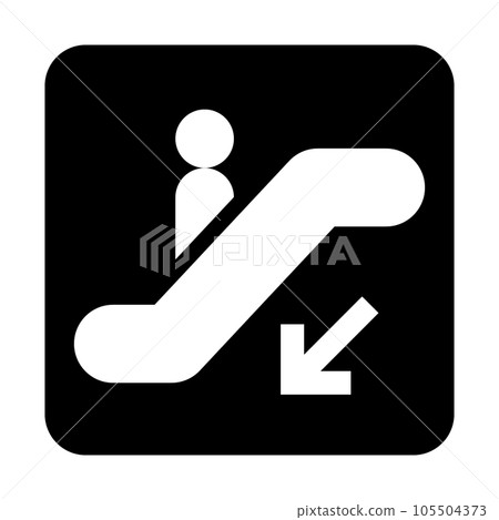 Filled style icons representing information, escalator and down Filled style icons representing information, escalator and down 105504373
