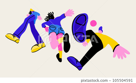 Young people in motion. Bottom view. Vector isolated illustration. Young people in motion. Bottom view. Vector isolated illustration. 105504591