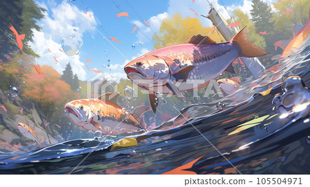[AI-generated image] Salmon run 105504971