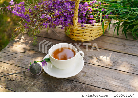 Healthy organic leaves Ivan chai tea Russian herbal on the wooden table 105505164