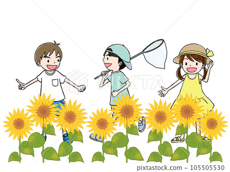 children in sunflower field children in sunflower field 105505530
