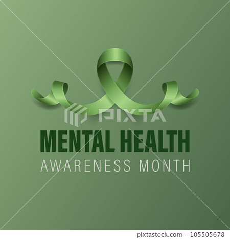 Mental Health Awareness Month Banner, Card, Placard with Vector 3d Realistic Green Ribbon on Green Background. Mental Health Awareness Month - May - Symbol Closeup. World Mental Health Day Concept Mental Health Awareness Month Banner, Card, Placard with Vector 3d Realistic Green Ribbon on Green Background. Mental Health Awareness Month - May - Symbol Closeup. World Mental Health Day Concept 105505678