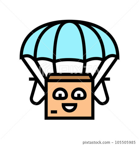 parachute flying cardboard box character color icon vector illustration 105505985