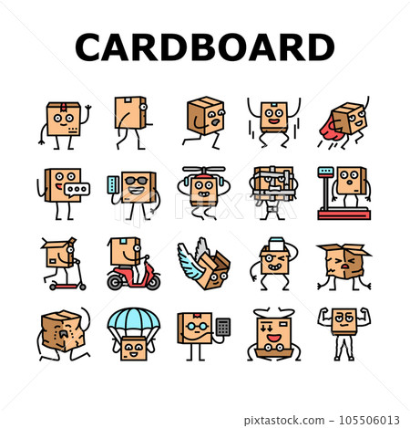 cardboard character box package icons set vector cardboard character box package icons set vector 105506013