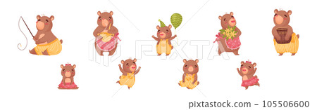 Cute Brown Bear Character Engaged in Different Activity Vector Set 105506600