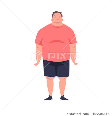 Full Man Character with Plump Body Standing and Smiling Vector Illustration 105506616