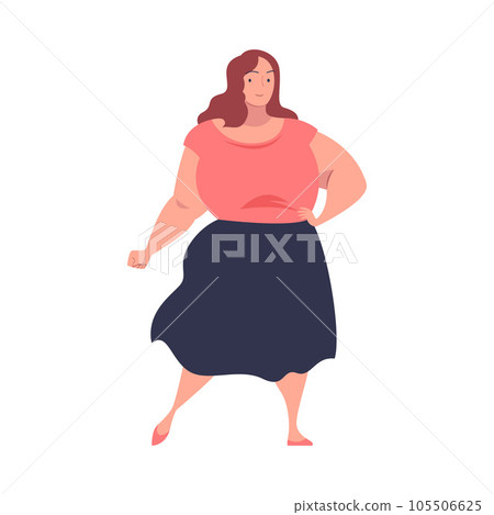 Full Woman Character with Plump Body Standing and Smiling Vector Illustration Full Woman Character with Plump Body Standing and Smiling Vector Illustration 105506625