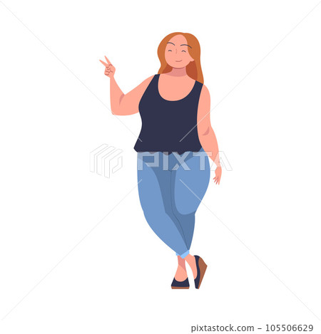 Full Woman Character with Plump Body Standing and Smiling Vector Illustration 105506629