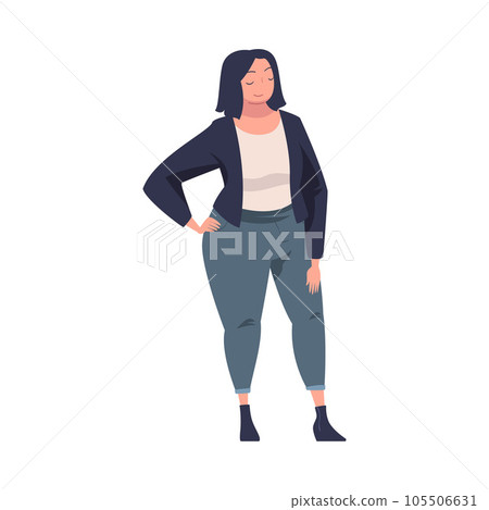 Full Woman Character with Plump Body Standing and Smiling Vector Illustration 105506631