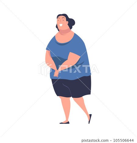 Full Woman Character with Plump Body Walking and Smiling Vector Illustration 105506644