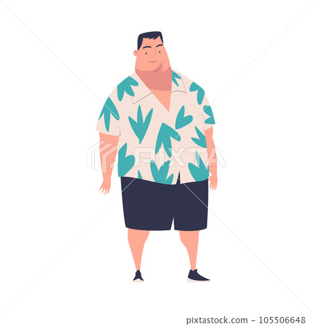Full Man Character with Plump Body in Shirt Standing and Smiling Vector Illustration 105506648