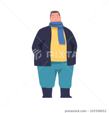 Full Man Character with Plump Body Standing and Smiling Vector Illustration 105506652