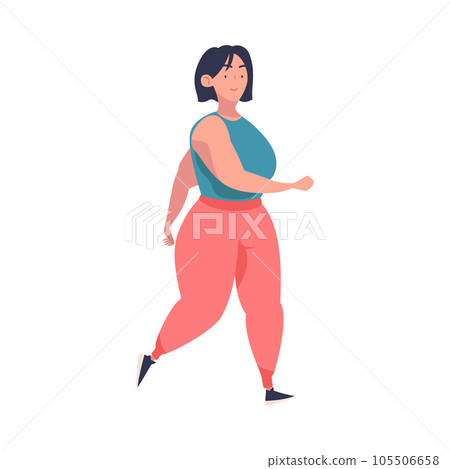 Full Woman Character with Plump Body Walking and Smiling Vector Illustration Full Woman Character with Plump Body Walking and Smiling Vector Illustration 105506658
