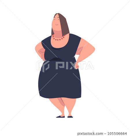 Full Woman Character with Plump Body Standing and Smiling Vector Illustration Full Woman Character with Plump Body Standing and Smiling Vector Illustration 105506664