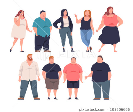Full People Character with Plump Body Standing and Smiling Vector Set 105506666