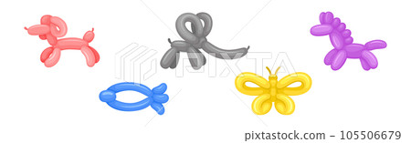 Toy Balloon with Twisted Bright Animals Vector Set 105506679