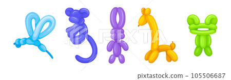 Toy Balloon with Twisted Bright Animals Vector Set 105506687