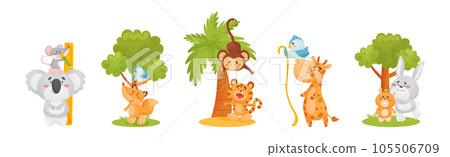 Funny Animals Measuring and Comparing Heights Vector Set 105506709