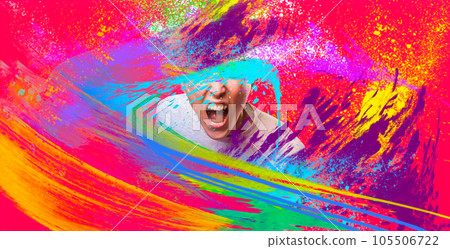 Fury. Frustrated and angry woman screaming. Modern art collage, design. 105506722