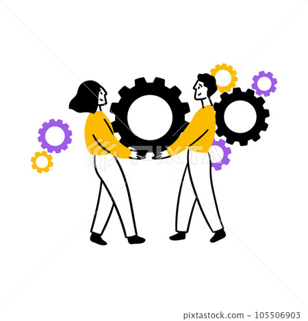 Cartoon Color Teamwork Concept with Characters People Flat Design Style. Vector illustration of Scene Cooperation System, Cartoon Color Teamwork Concept with Characters People Flat Design Style. Vector illustration of Scene Cooperation System, 105506903