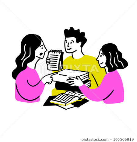 Cartoon Color Educational and Self-Development Concept Scene with Characters Girl and Boy. Vector illustration of Education Process Cartoon Color Educational and Self-Development Concept Scene with Characters Girl and Boy. Vector illustration of Education Process 105506919