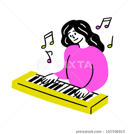 Cartoon Color Educational and Self-Development Concept Scene with Character Girl Plays Music on Digital Piano. Vector illustration Cartoon Color Educational and Self-Development Concept Scene with Character Girl Plays Music on Digital Piano. Vector illustration 105506925