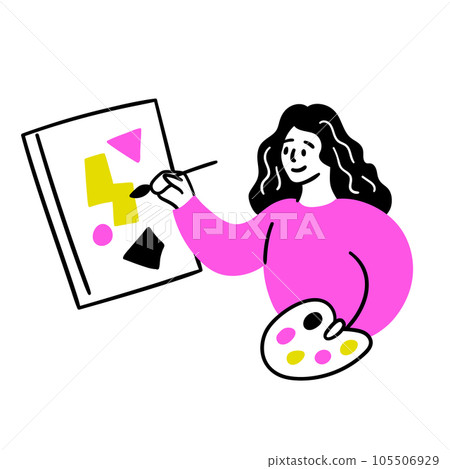 Cartoon Color Educational and Self-Development Concept Scene with Character Girl Draws a Picture. Vector illustration of Education Process Cartoon Color Educational and Self-Development Concept Scene with Character Girl Draws a Picture. Vector illustration of Education Process 105506929