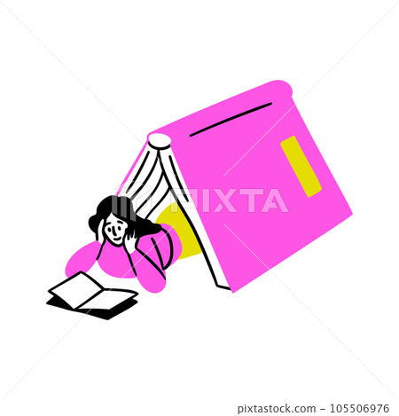 Cartoon Color Educational and Self-Development Concept Scene with Character Girl Reading in Open Huge Book. Vector illustration of Education Process 105506976