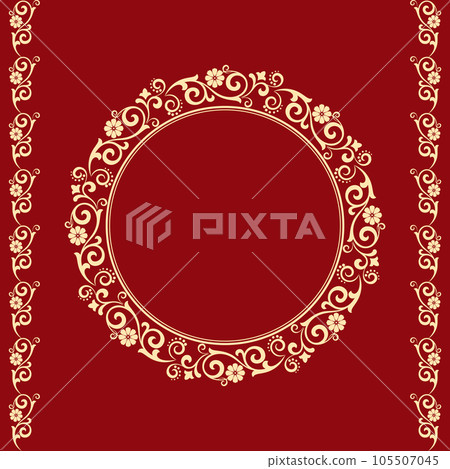 Decorative frame Elegant vector element for design in Eastern style, place for text. Floral golden and red border. Lace illustration for invitations and greeting cards 105507045