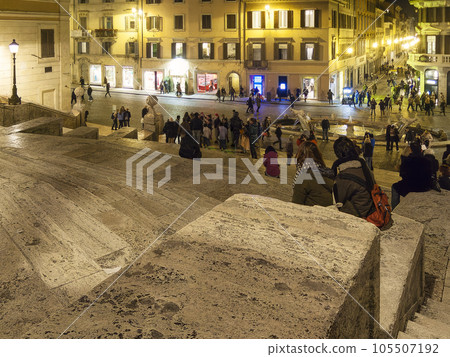 Rome, Italy Spanish Steps/Piazza di Spagna at night crowded with tourists / Rome, Italy 105507192