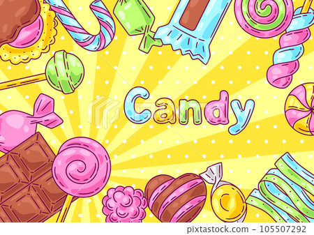 Background with candies and sweets. Design for confectionery or candy shop. 105507292