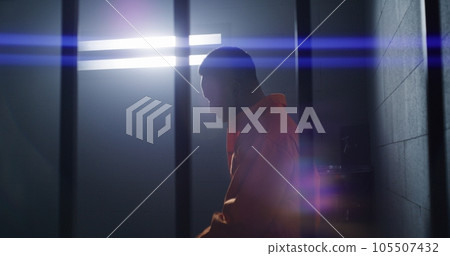 Depressed prisoner walks at prison cell Depressed prisoner walks at prison cell 105507432