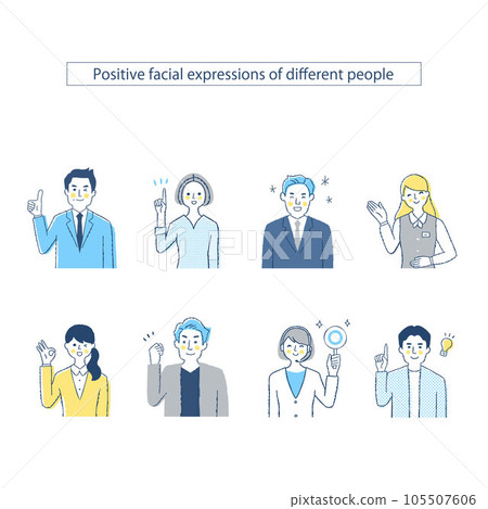 Facial expressions of 8 business people h19-22_MNOP positive 105507606