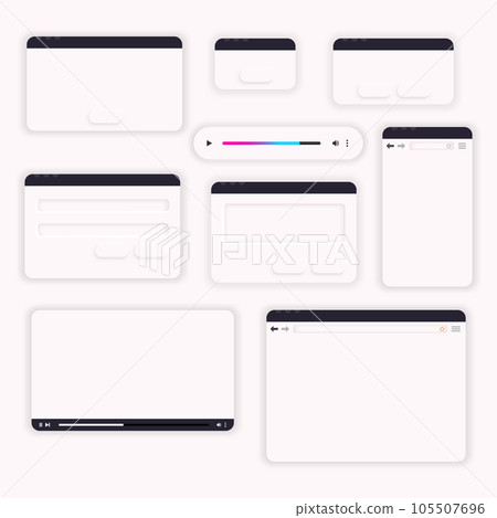 Online streaming video player, internet browser, login form, web player playbar. White clay user interface. Online streaming video player, internet browser, login form, web player playbar. White clay user interface. 105507696