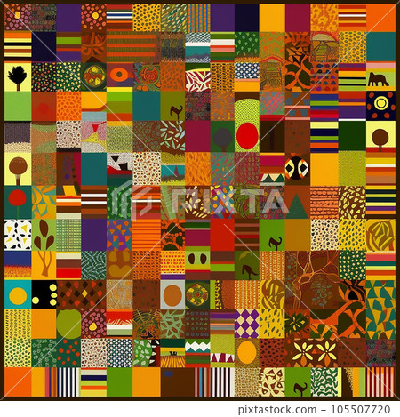 African pattern, bright unusual, in a cubic style with ethnic African themes and colors, for printing and packaging design, creative wallpaper 105507720