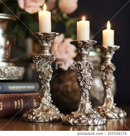 antique silver candle holder, Generative AI 105508176