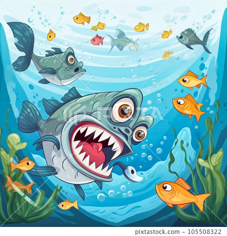 A piranha fish in the ocean is attacking other fis, Generative AI 105508322