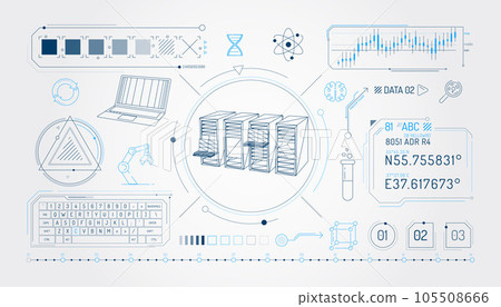 Set of infographic elements about scientific data storage. 105508666