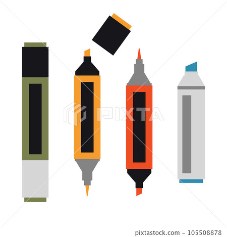 Marker pens for office and drawing with various nibs, cartoon style. Painting tools elements, Art supplies. Trendy modern vector illustration isolated on white background, hand drawn, flat design 105508878