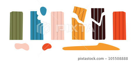Kids modeling clay, colorful plasticine pieces for creativity with a plastic knife, cartoon style. Trendy modern vector illustration isolated on white, hand drawn, flat design Kids modeling clay, colorful plasticine pieces for creativity with a plastic knife, cartoon style. Trendy modern vector illustration isolated on white, hand drawn, flat design 105508888