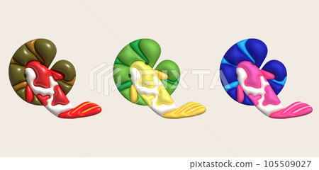 3d icon, colorful japanese koi fish and lotus leaf, minimal style icon 105509027
