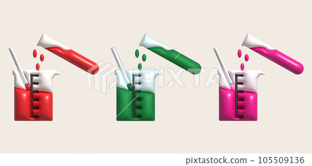 3D icon. Isolated flask or flask for chemistry. Laboratory glassware for medical or scientific education .Minimalist style icons 105509136