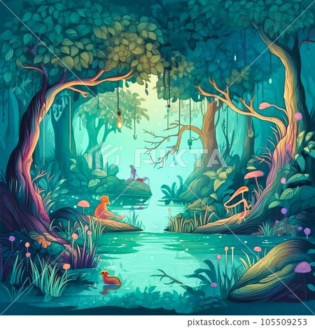 fantastic magical forest with strange plants. Generative AI fantastic magical forest with strange plants. Generative AI 105509253